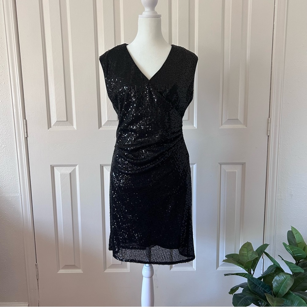 She + Sky ~ Black Bodycon Sequin Dress Holiday ~ Women's Size Large ~ D12122